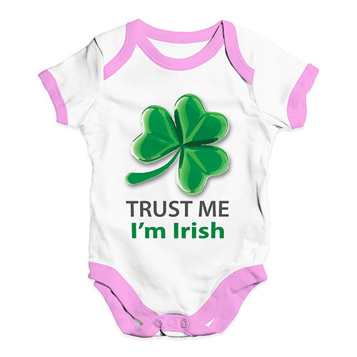 Babygrow Baby Romper Trust Me I'm Irish Baby Unisex Baby Grow Bodysuit 12-18 Months White Pink Trim