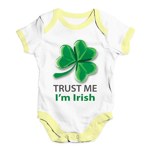 Baby Boy Clothes Trust Me I'm Irish Baby Unisex Baby Grow Bodysuit Newborn White Yellow Trim