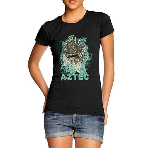 Womens Distressed Print Aztec Red Indian Skull T-Shirt