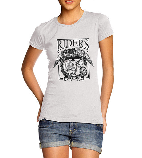 Womens Biker Print Riders on the Storm T-Shirt