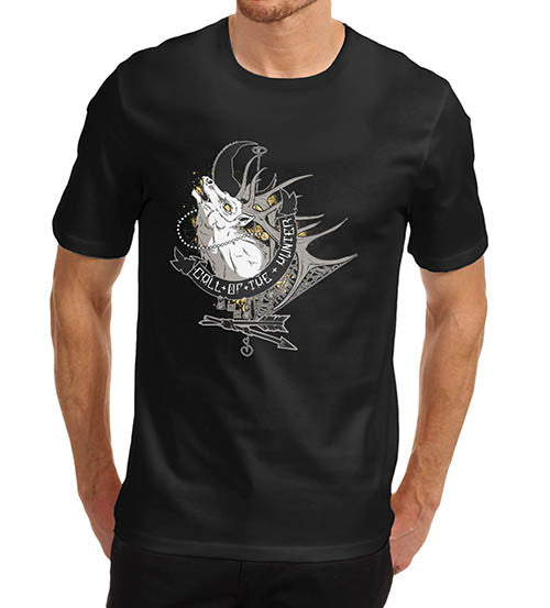 Mens Distress Print Wolf Call of the Hunter T-Shirt