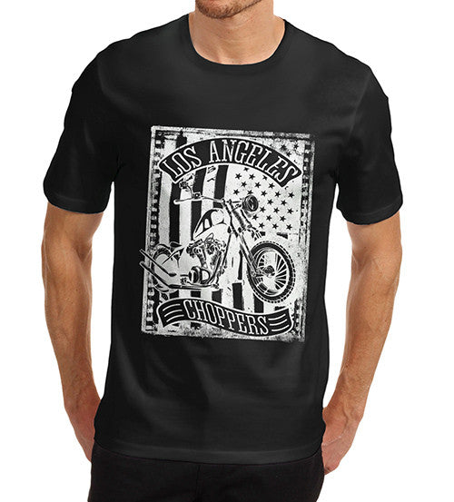 Mens Biker Distress Print Design Los Angeles Choppers T-Shirt