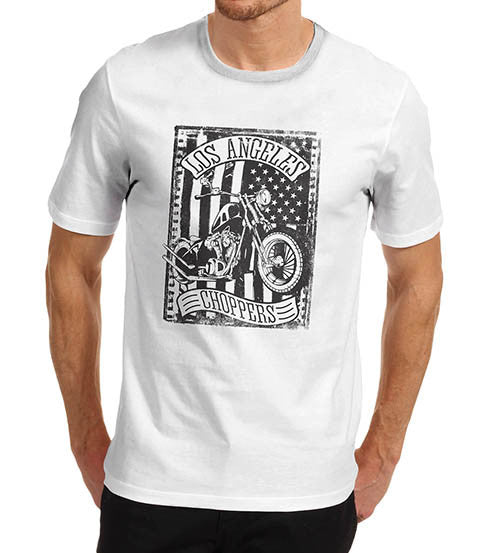 Mens Biker Distress Print Design Los Angeles Choppers T-Shirt