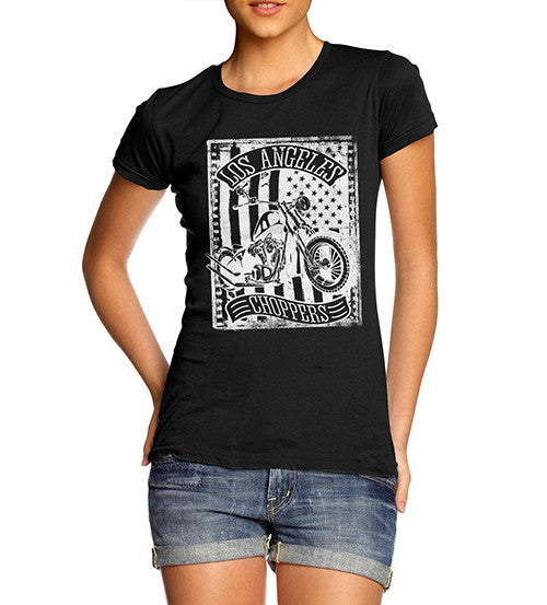 Womens Biker Distress Print Design Los Angeles Choppers T-Shirt