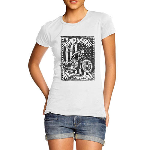 Womens Biker Distress Print Design Los Angeles Choppers T-Shirt