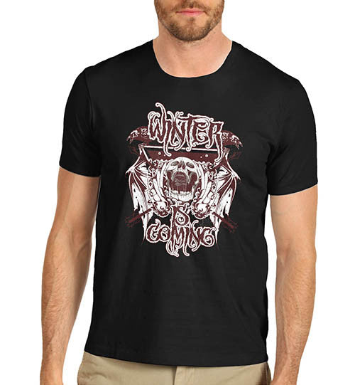 Mens Gothic Skull Distress Print Winter Is Coming T-Shirt