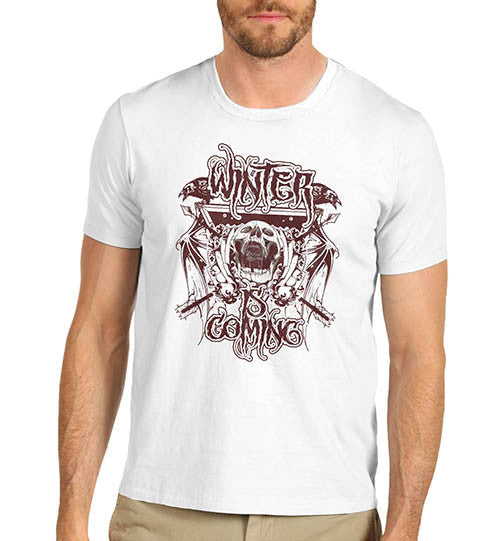 Mens Gothic Skull Distress Print Winter Is Coming T-Shirt