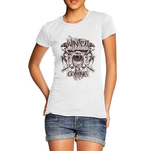 Womens Gothic Skull Distress Print Winter Is Coming T-Shirt