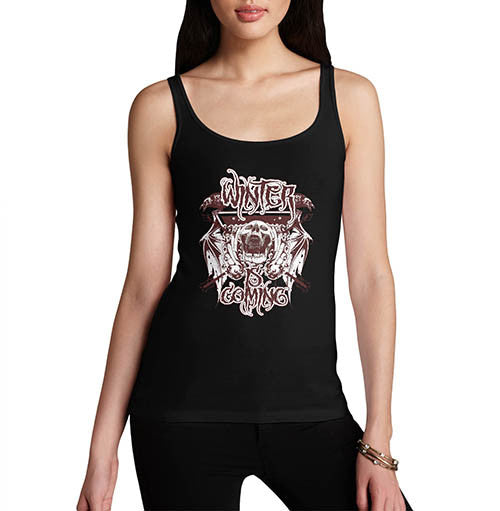 Womens Gothic Skull Distress Print Winter Is Coming Tank Top