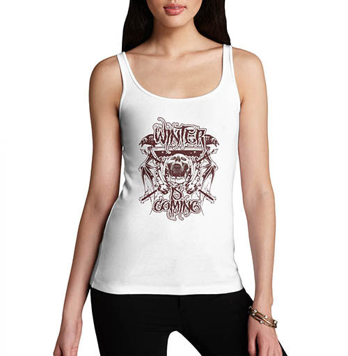Womens Gothic Skull Distress Print Winter Is Coming Tank Top