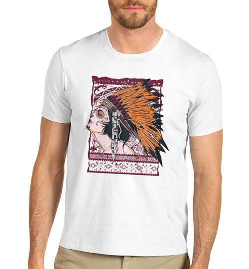 Mens Graphic Print American Red Indian T-Shirt