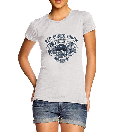 Womens Bad Bones Crewe Never Fade Away Skull T-Shirt