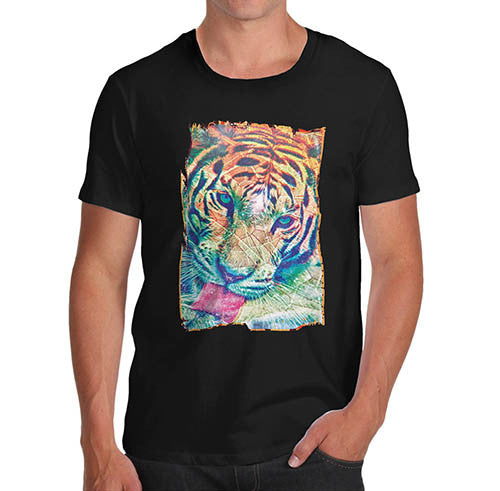 Mens Psychedelic Tiger Distress Print T-Shirt