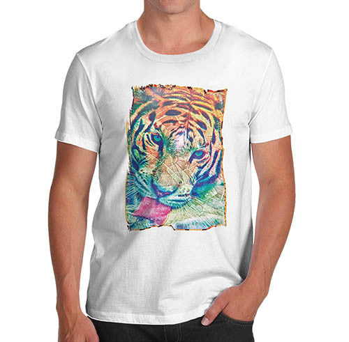 Mens Psychedelic Tiger Distress Print T-Shirt