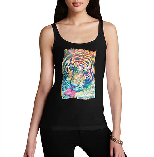 Womens Psychedelic Tiger Distress Print Tank Top