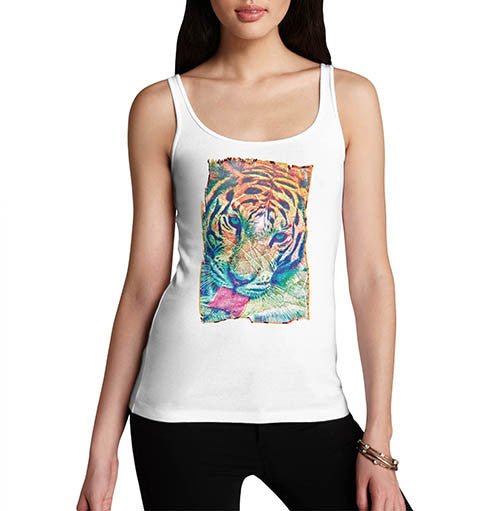 Womens Psychedelic Tiger Distress Print Tank Top