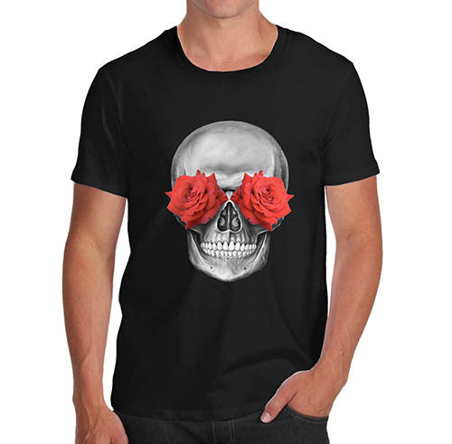 Mens Gothic Print Skulls Flower Eyes T-Shirt