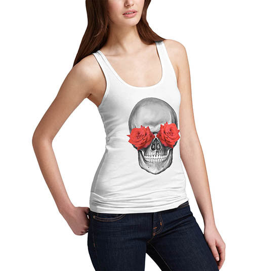 Womens Gothic Print Skulls Flower Eyes Tank Top