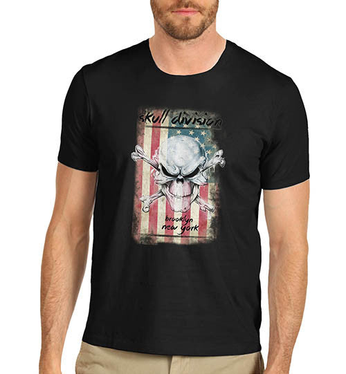 Mens American Flag Skull Division Distress T-Shirt