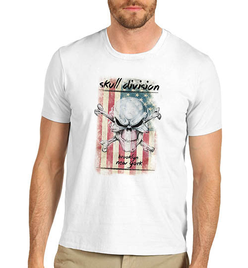Mens American Flag Skull Division Distress T-Shirt