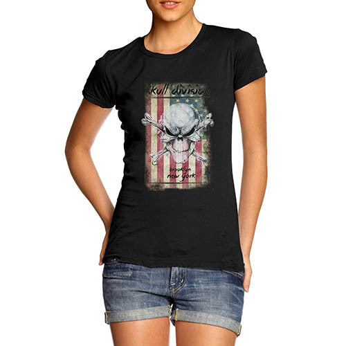 Womens American Flag Skull Division Distress T-Shirt