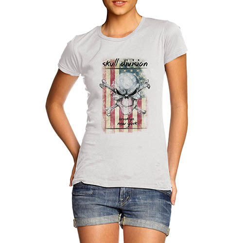 Womens American Flag Skull Division Distress T-Shirt