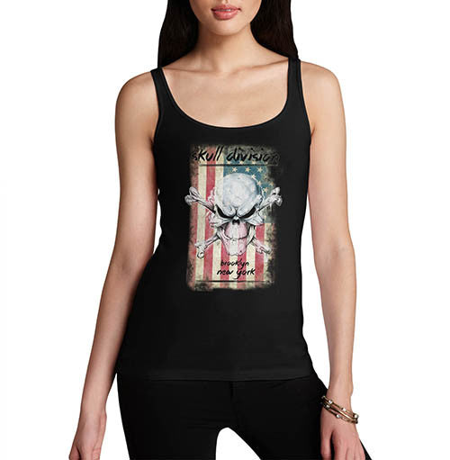 Womens American Flag Skull Division Distress Tank Top