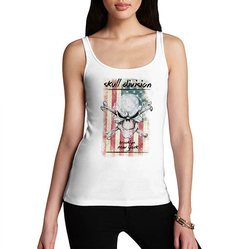 Womens American Flag Skull Division Distress Tank Top