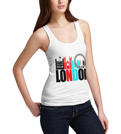 Womens London Famous Land Marks Printed Tank Top