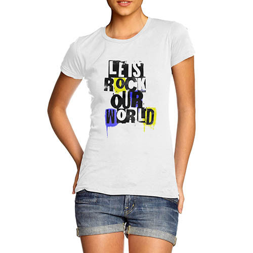 Womens Distress Print Lets Rock Our World T-Shirt