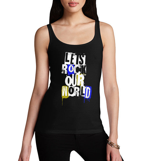 Womens Distress Print Lets Rock Our World Tank Top