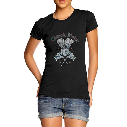 Womens Classic Motor Distress Print T-Shirt