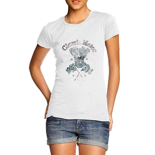 Womens Classic Motor Distress Print T-Shirt