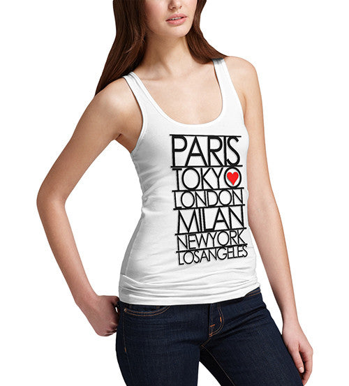 Womens Paris Tokyo London Fashion Capitals Tank Top