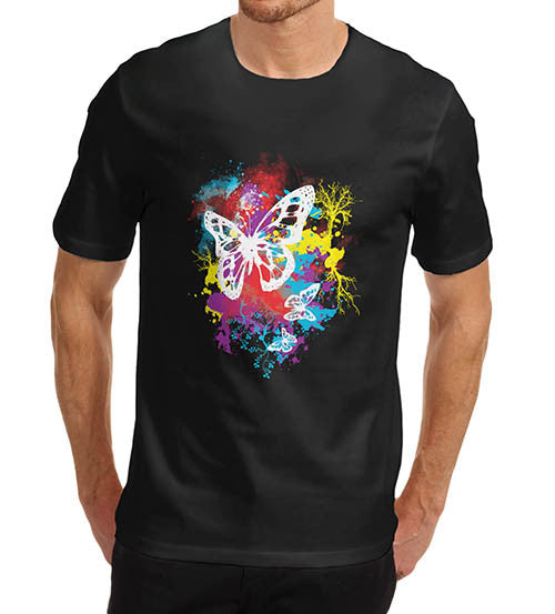 Mens Splash Of Colour Butterfly Graphic T-Shirt