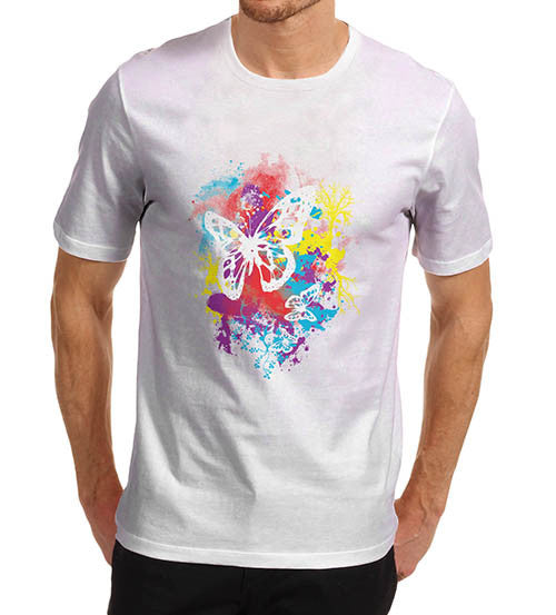 Mens Splash Of Colour Butterfly Graphic T-Shirt