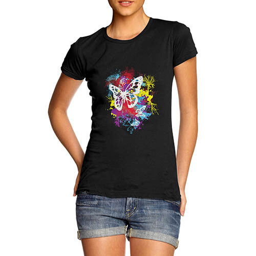 Womens Splash Of Colour Butterfly Graphic T-Shirt