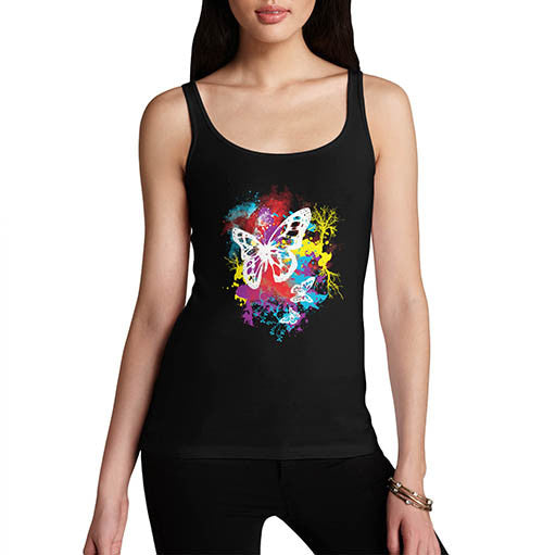 Womens Splash Of Colour Butterfly Graphic Tank Top