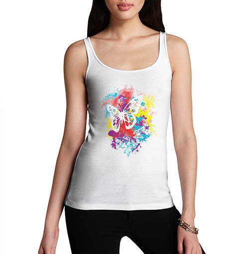 Womens Splash Of Colour Butterfly Graphic Tank Top
