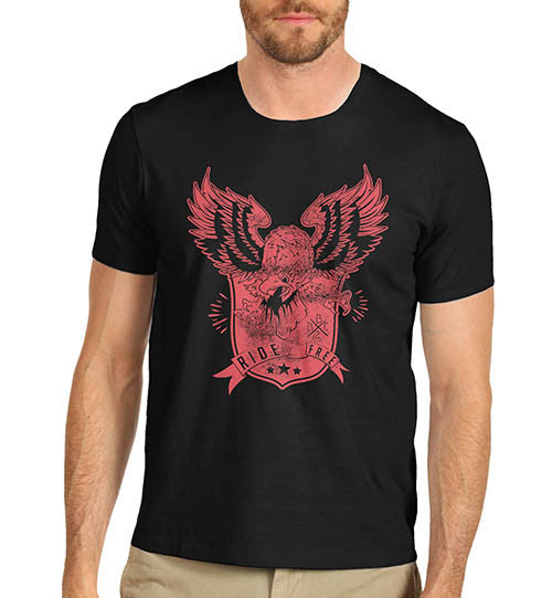 Mens Biker American Eagle Ride Free Graphic T-Shirt