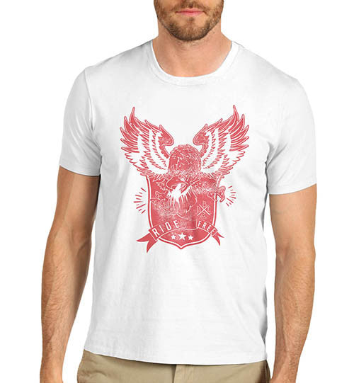 Mens Biker American Eagle Ride Free Graphic T-Shirt