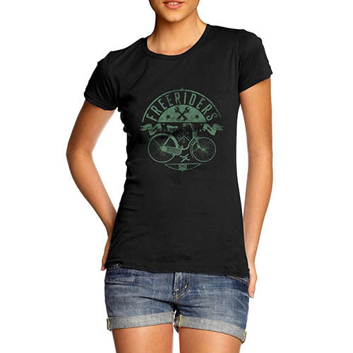 Womens Free Rider Green Bike Distress Print T-Shirt
