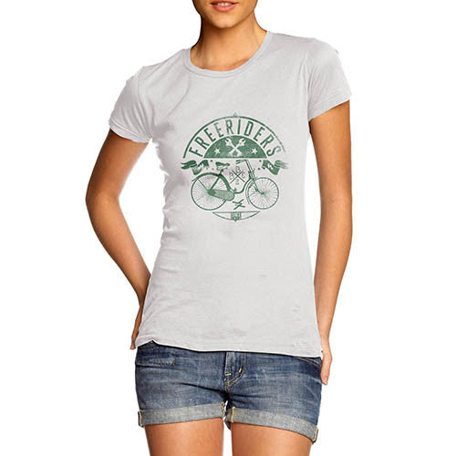 Womens Free Rider Green Bike Distress Print T-Shirt