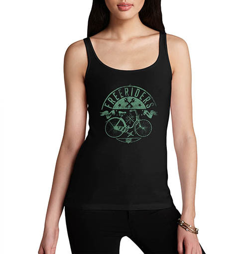 Womens Free Rider Green Bike Distress Print Tank Top