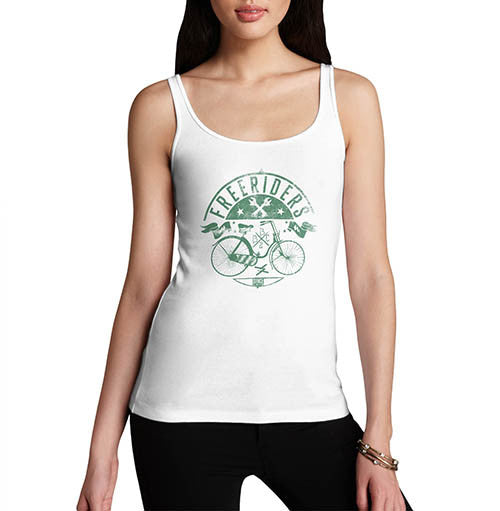 Womens Free Rider Green Bike Distress Print Tank Top