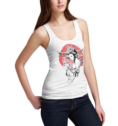 Womens Distress Japanese Art Print Tank Top