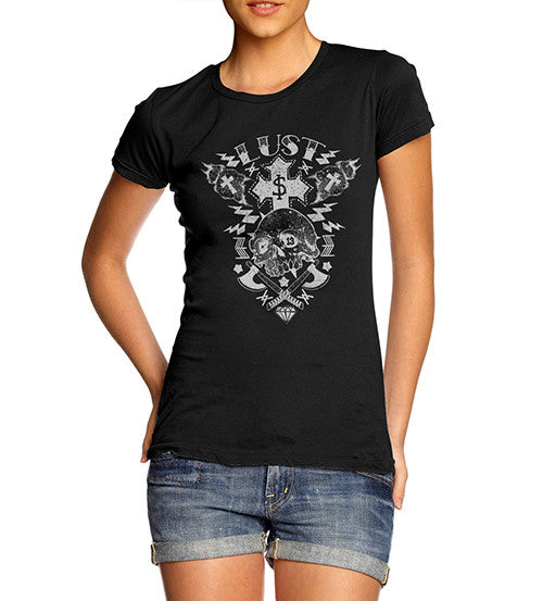Womens Gothic Skull Cross Lust Print T-Shirt