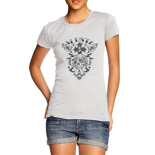 Womens Gothic Skull Cross Lust Print T-Shirt