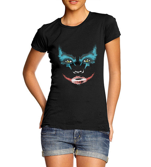 Womens Smeared Make Up Joker Face Print T-Shirt