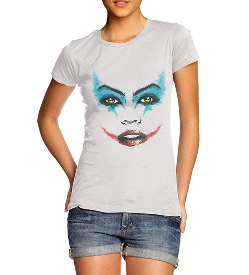 Womens Smeared Make Up Joker Face Print T-Shirt